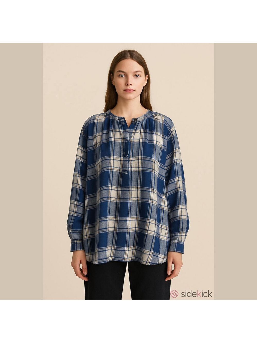 ANTIQUITES ICHI NAVY CHECK PATTERN Button-Up Shirt